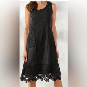 Soft Surroundings Suri Midi Dress Black Lace Embroidered Women's Medium NWOT